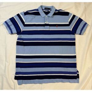 Ralph Lauren Shirt Mens 2XLARGE Blue Striped Short Sleeve Polo T Shirt Size XL‎
